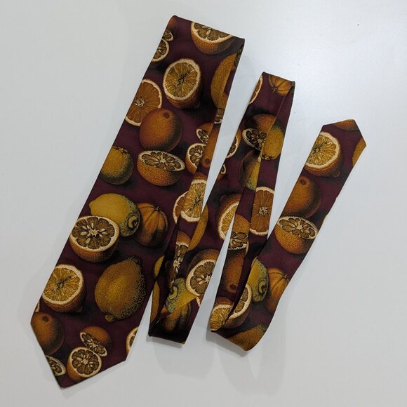 Yves Saint Laurent Vintage Silk Tie Orange Citrus Pattern - Picture 1 of 9